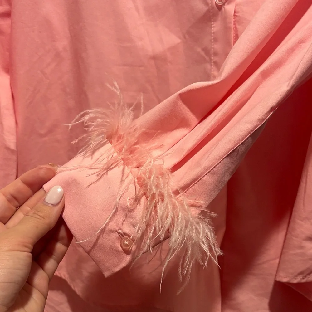 Pink feather button down - Picture 4 of 5